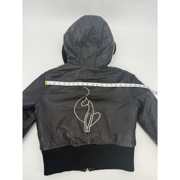 VTG Baby Phat Jacket Womens Large Black Leather Hood Fleece Lined Coat Y2K READ - Picture 9 of 16